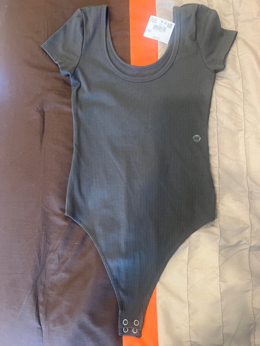 American Eagle Outfitters Black Ribbed Short-Sleeve Bodysuit